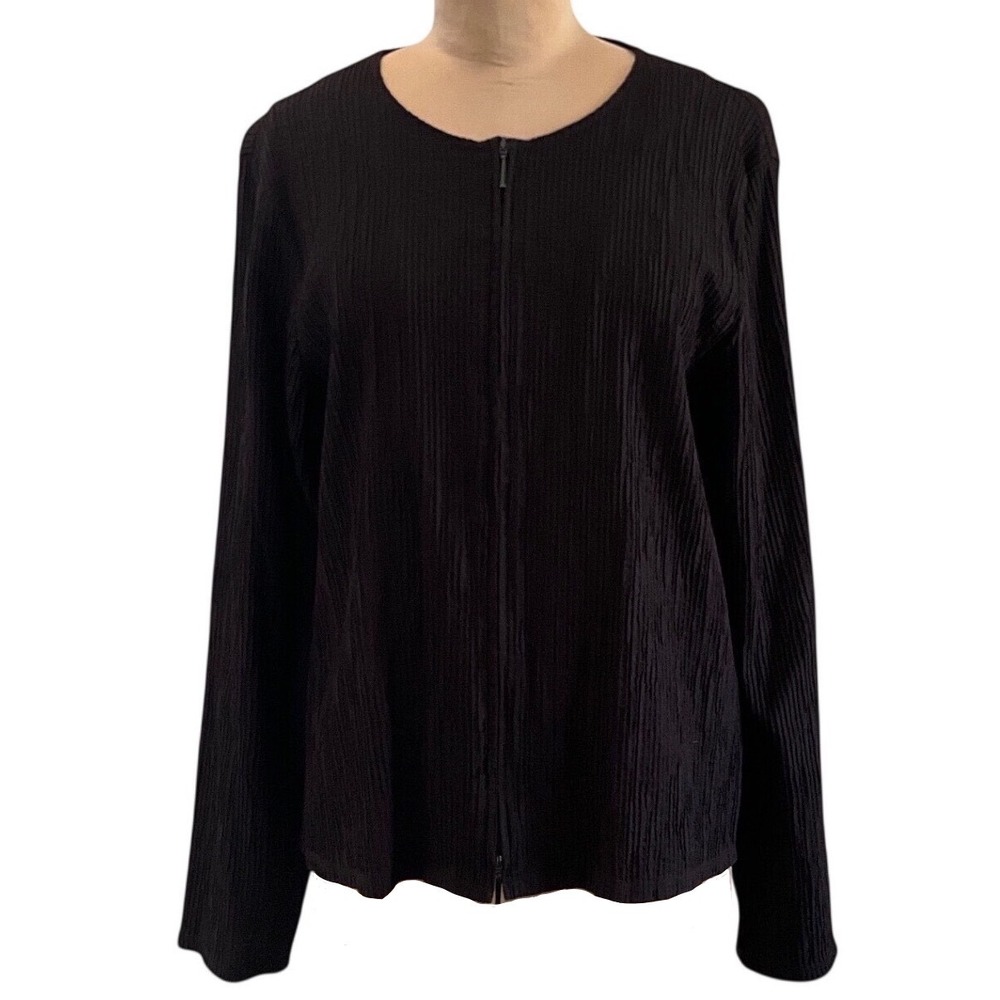 Eileen Fisher Brown Crinkle Textured Zip Front Stretch Jacket Women's Size L